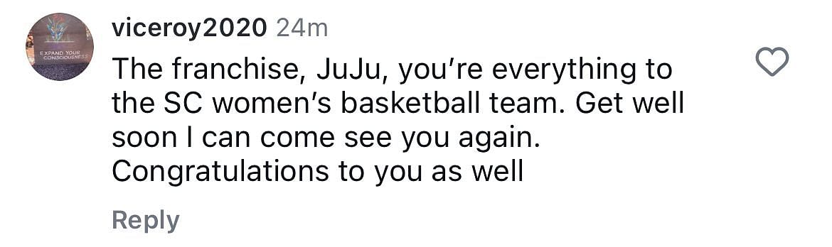An IG user congratulates Watkins and encourages her to get well soon - USC WBB/IG
